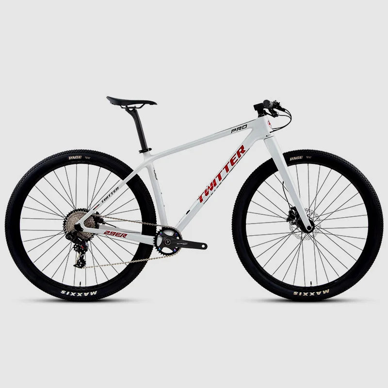 Bicicleta de montaña de 29 pulgadas con cuadro de fibra de carbono, horquilla de aleación de aluminio de alta calidad, 24 velocidades y frenos de disco hidráulicos comunes