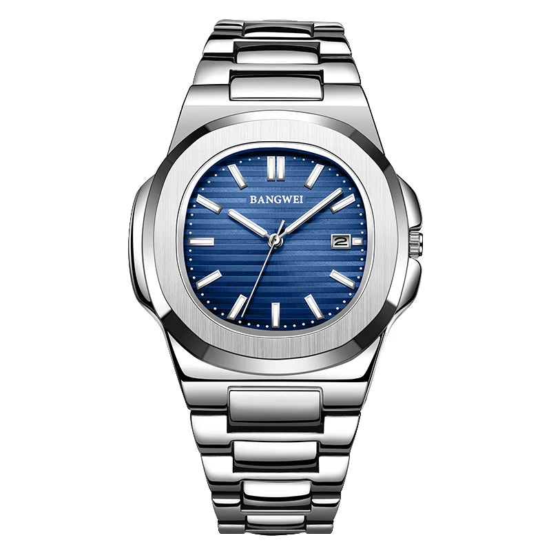 Reloj de lujo para hombre BANGWEI, reloj de cuarzo informal de moda LIGE, reloj de acero luminoso resistente al agua, regalo para hombre + caja