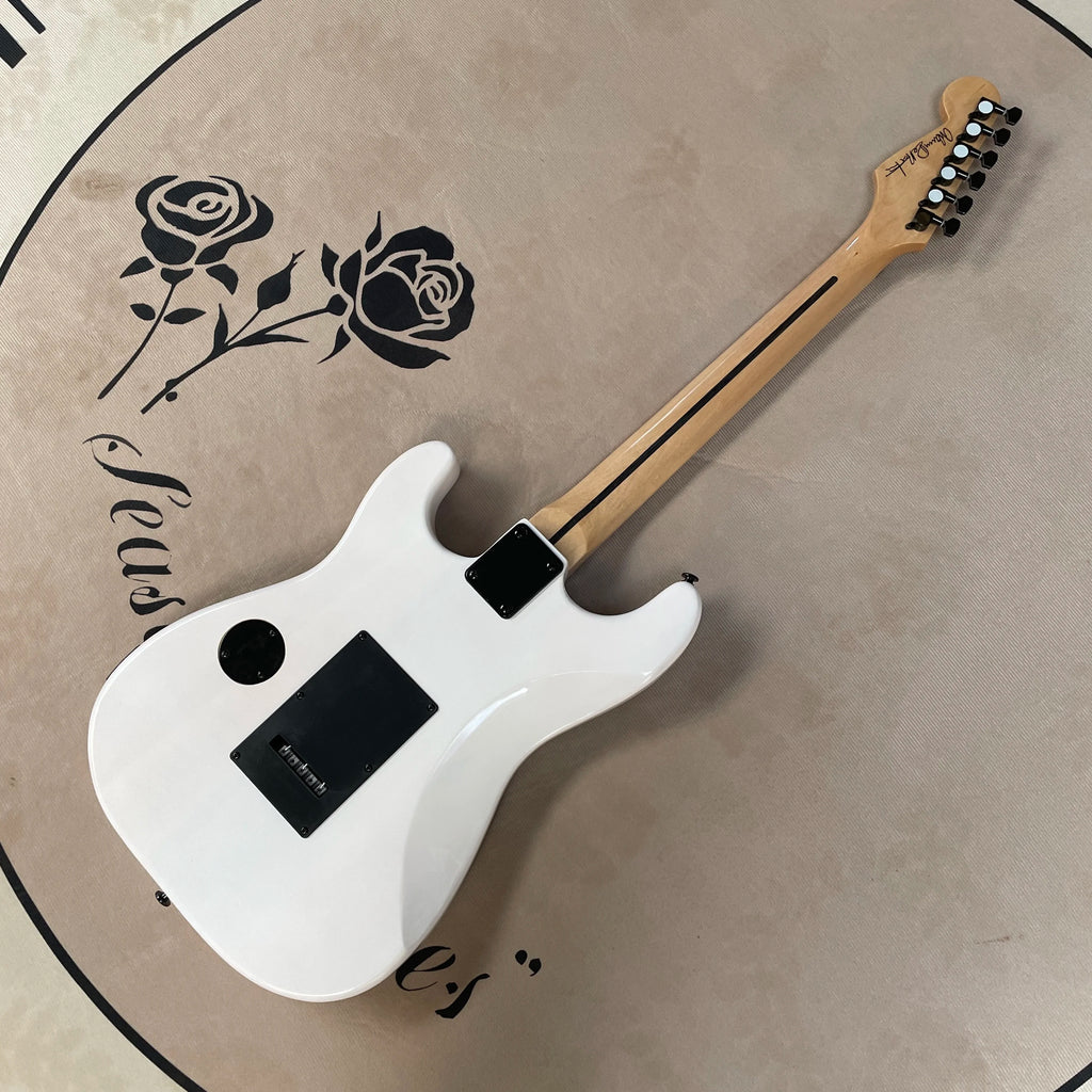 Guitarra eléctrica Floyd blanca de 6 cuerdas con diapasón de arce, guitarras de 22 trastes, hardware negro
