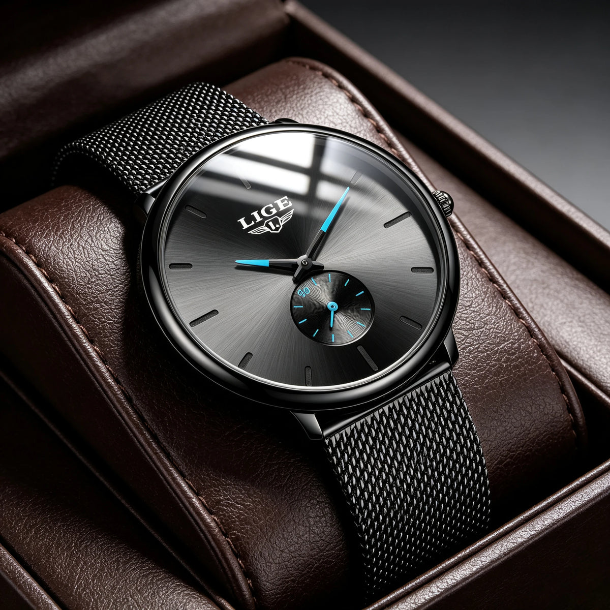 Reloj de cuarzo de lujo para hombre, marca LIGE, diseño moderno, informal, ultrafino, con malla de acero, resistente al agua, deportivo.