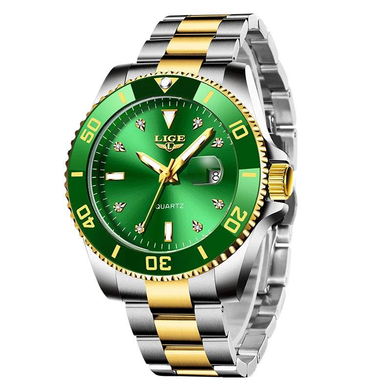 LIGE Nuevo reloj de lujo para hombre, marca superior, reloj de pulsera de cuarzo a la moda, informal, de negocios, resistente al agua 30M, luminoso, reloj para hombre