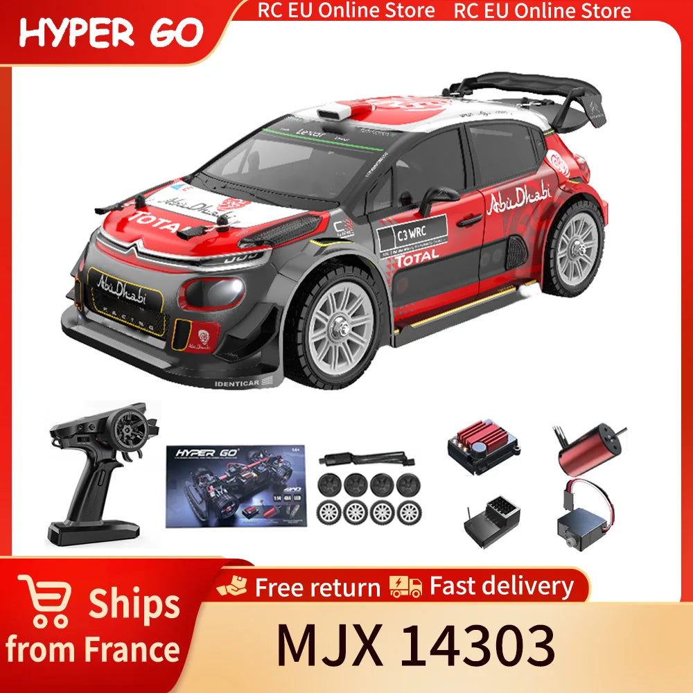 HYPER GO 1/14 MJX 14303 Auto RC 2.4G de Alta Velocidad, Camioneta de Rally, Hyper Go sin Escobillas 4WD Todoterreno, Auto RC para Adultos y Niños