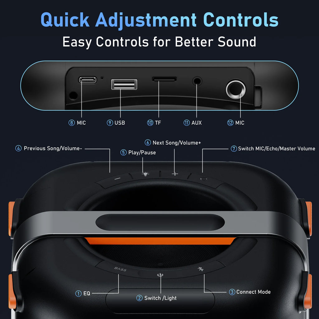 Altavoz Bluetooth inalámbrico JYX T27, máquina de karaoke con 2 micrófonos, altavoz de karaoke para fiestas en casa con luz LED/batería de 6000 mAh