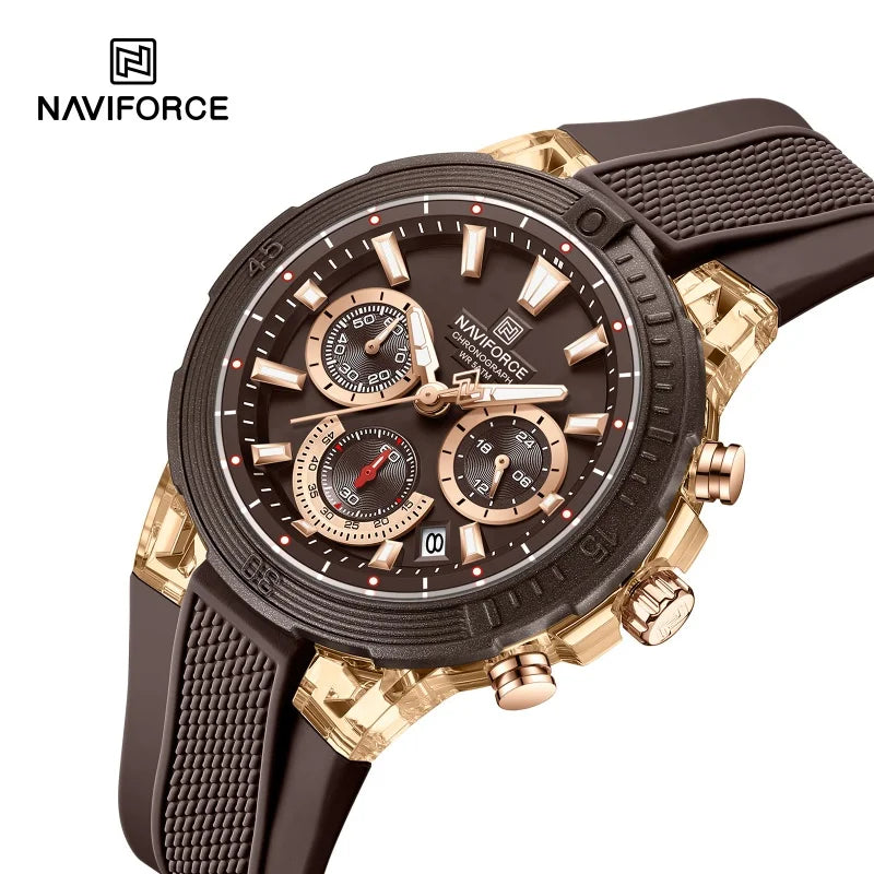 Reloj deportivo cronógrafo NAVIFORCE para hombre, cuarzo, resistente al agua 50M, reloj 24 horas, correa de silicona, reloj de moda para hombre al aire libre