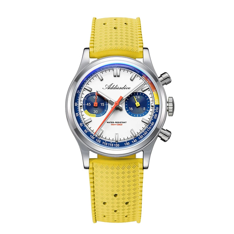 Reloj ADDIESDIVE nuevo para hombre, 38 mm, cronógrafo VK64, caucho fluorado, lujo, cristal abombado, luminiscencia BGW9, resistente al agua 100 m, reloj de pulsera de cuarzo