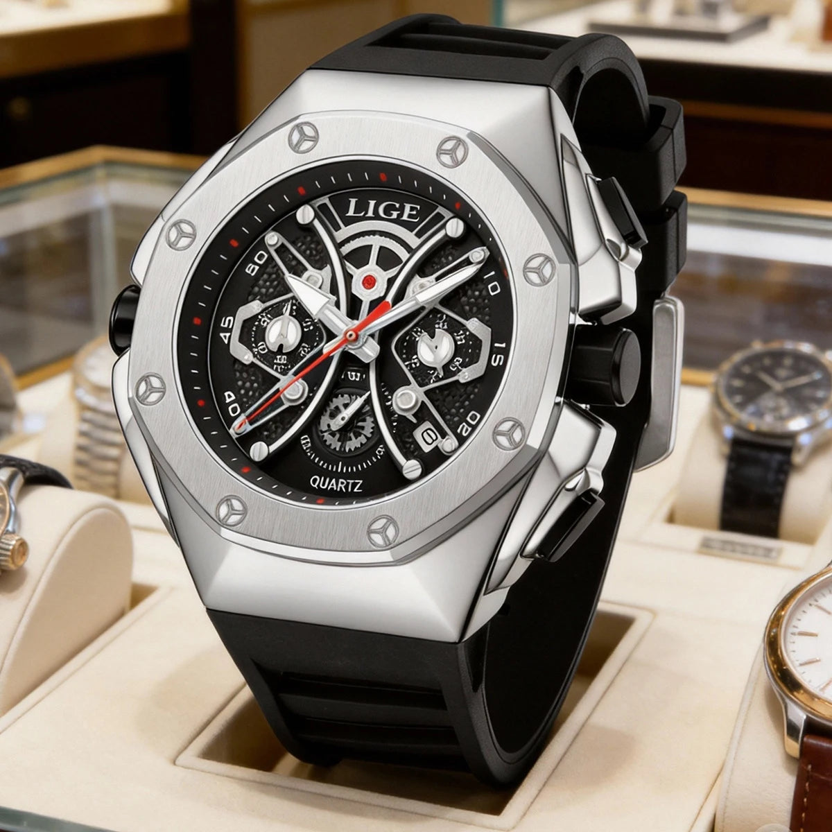 Reloj de lujo para hombre LIGE, resistente al agua, luminoso, con visualización de hora digital, reloj de cuarzo de acero inoxidable para hombre + caja