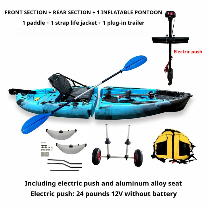 Kayak LLDPE portátil 2025 con canoa eléctrica impulsada por Pedal de carcasa dura dividida para Solo Tandem Lake Sea Adventures montaje Modular