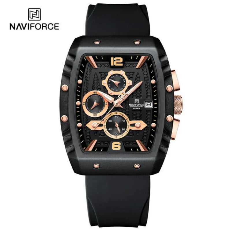 Reloj de cuarzo multifunción para hombre NAVIFORCE, deportivo, resistente al agua, con correa de silicona, calendario y cronógrafo, modelo NF8025