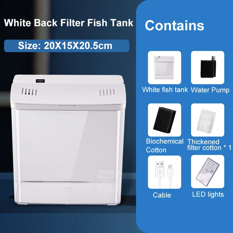 Acuario para sala de estar, mini pecera para peces luchadores, tanque ecológico de sobremesa para el hogar, filtro trasero de autocirculación para peces dorados