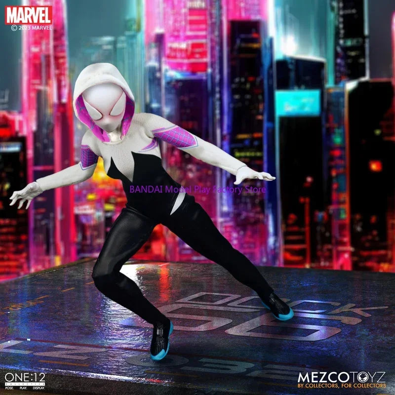 Figuras de acción de anime de la colección Spider-Gwen de Ghost Spider, a escala 1:12, de Mezco Toyz Comics. Disponibles en stock.