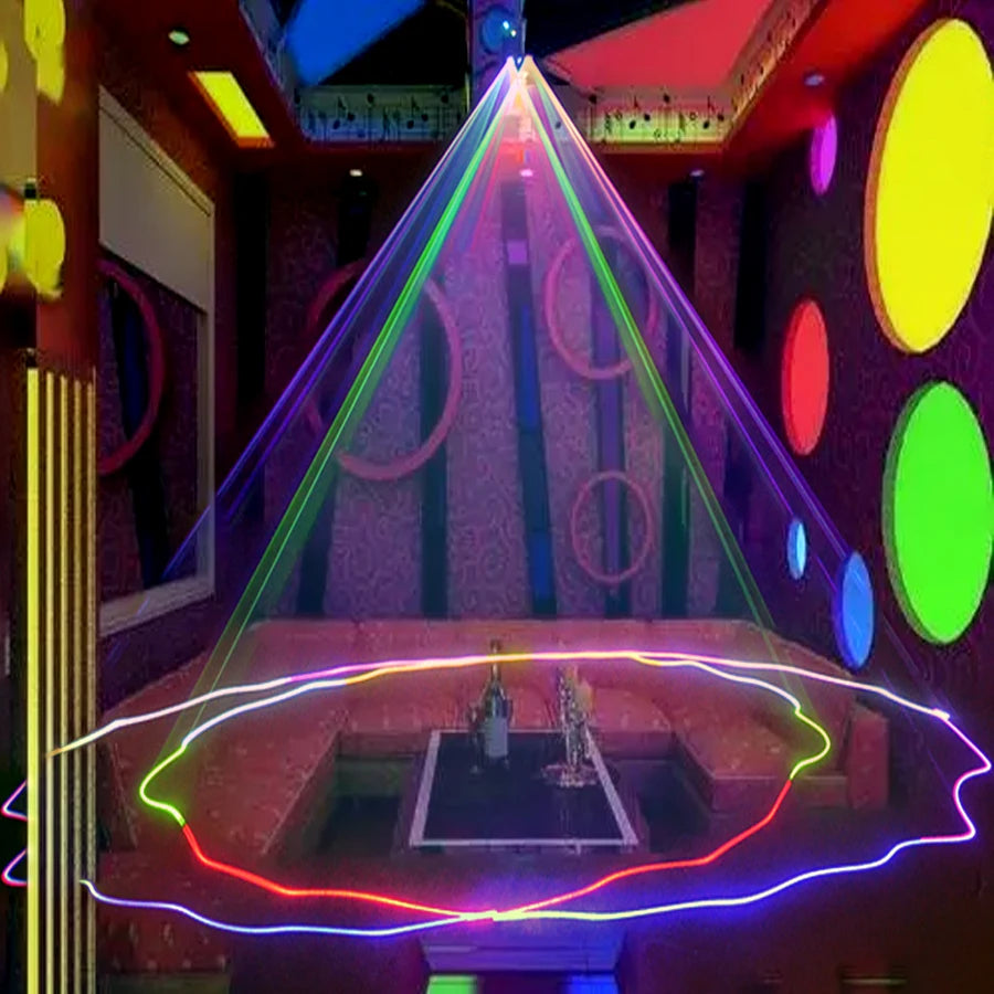 Luz láser de escáner de línea de haz RGB con doble lente, iluminación de escenario DMX512 para discoteca, bodas, bares y espectáculos