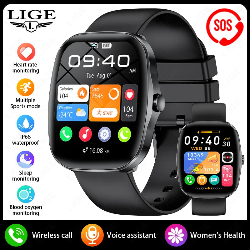 LIGE Nuevo reloj inteligente con pantalla táctil completa para hombres y mujeres, pulsera con monitor de frecuencia cardíaca, rastreador de ejercicios deportivos resistente al agua, reloj inteligente para hombres y mujeres