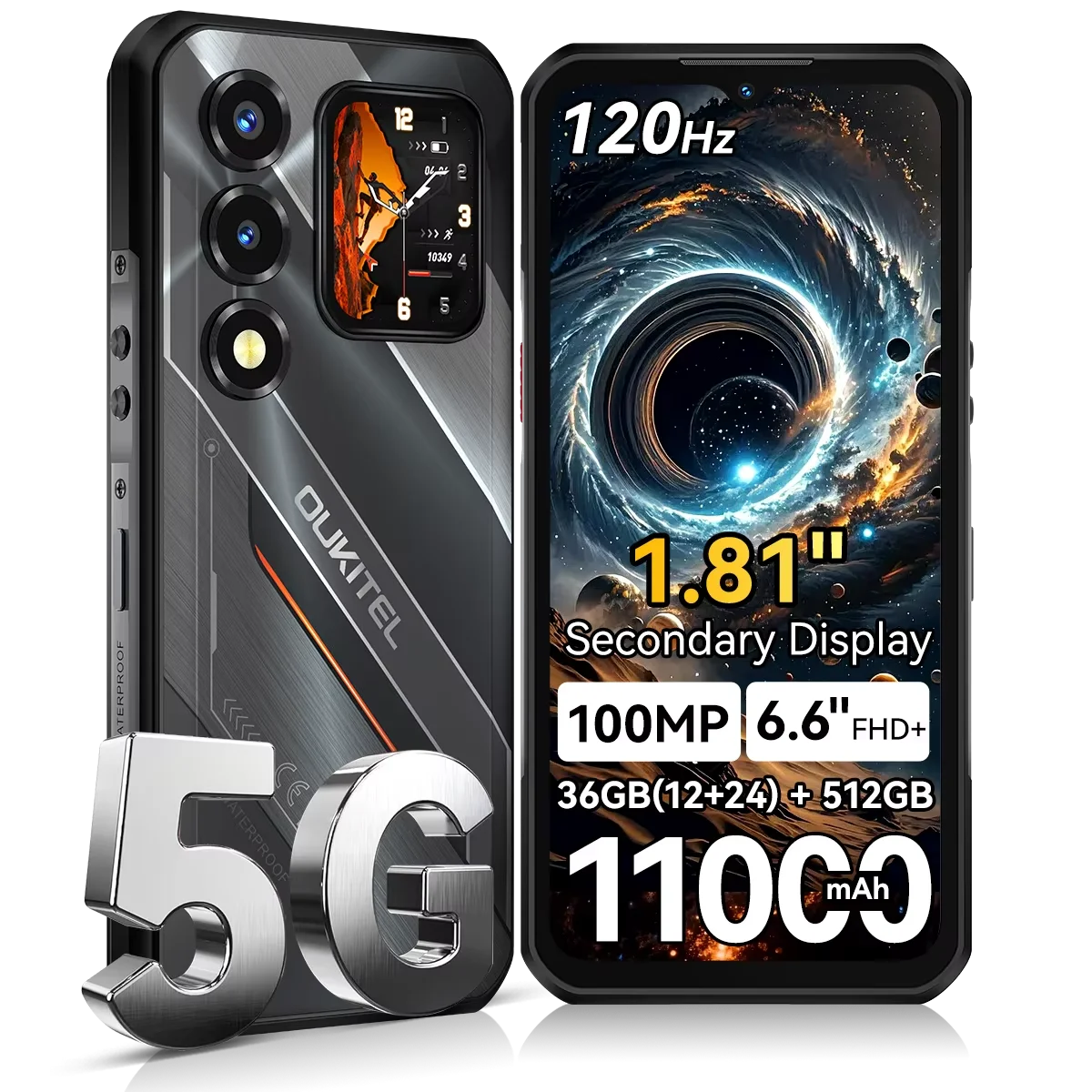 [Envío desde España] Smartphone Oukitel WP66, 36 GB (12+24) de RAM + 512 GB de ROM, doble pantalla, procesador Dimensity 7000 5G, pantalla FHD+ de 6,6" a 120 Hz, batería de 11 000 mAh, 33W, cámara de 100 MP, NFC