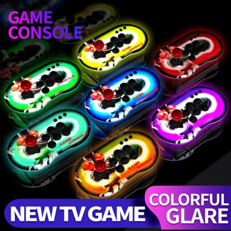 Consola de videojuegos portátil con joysticks rojos y mandos, varios colores con luz LED