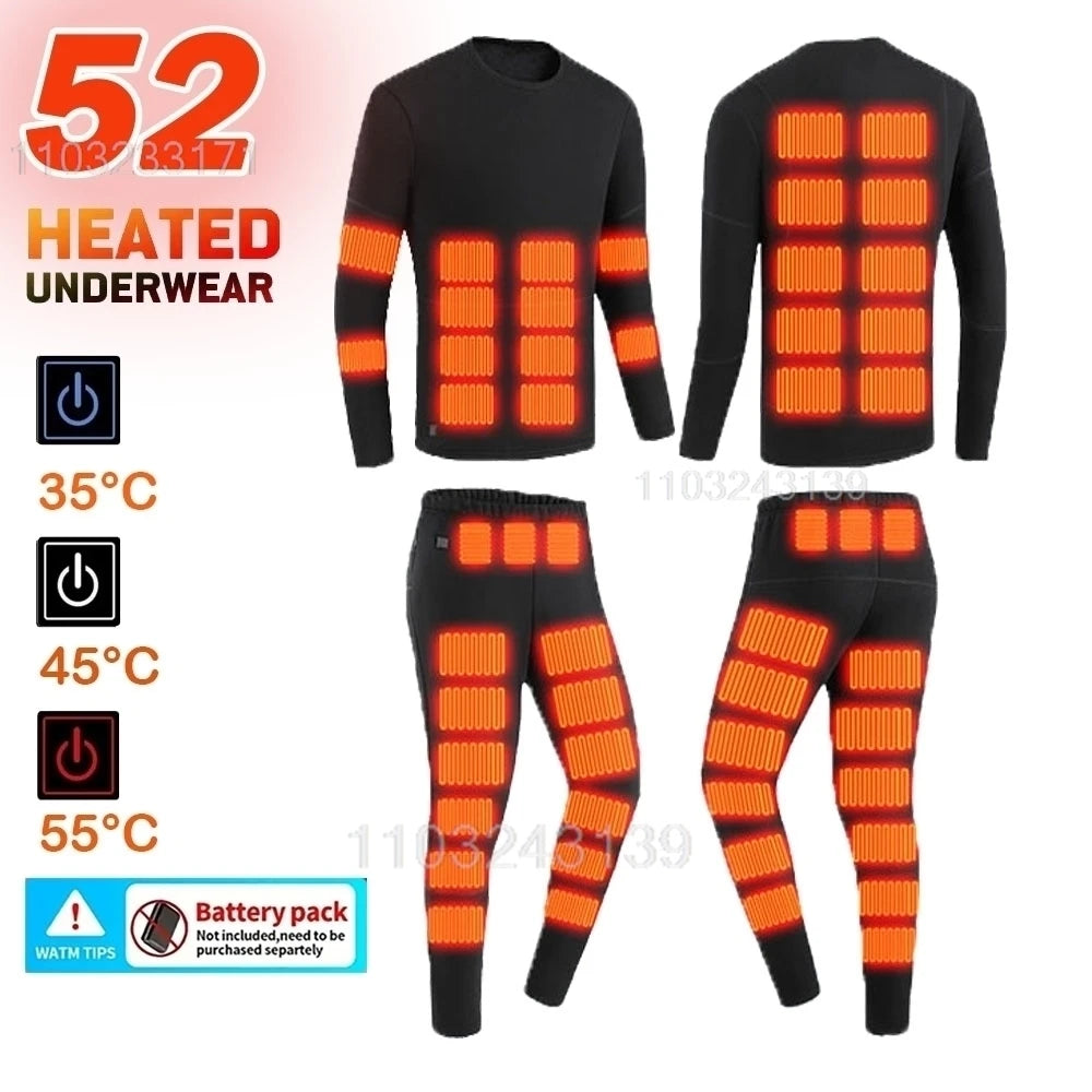 Ropa interior térmica con calefacción eléctrica USB para hombre y mujer, ropa interior autocalentable de esquí, 52 áreas