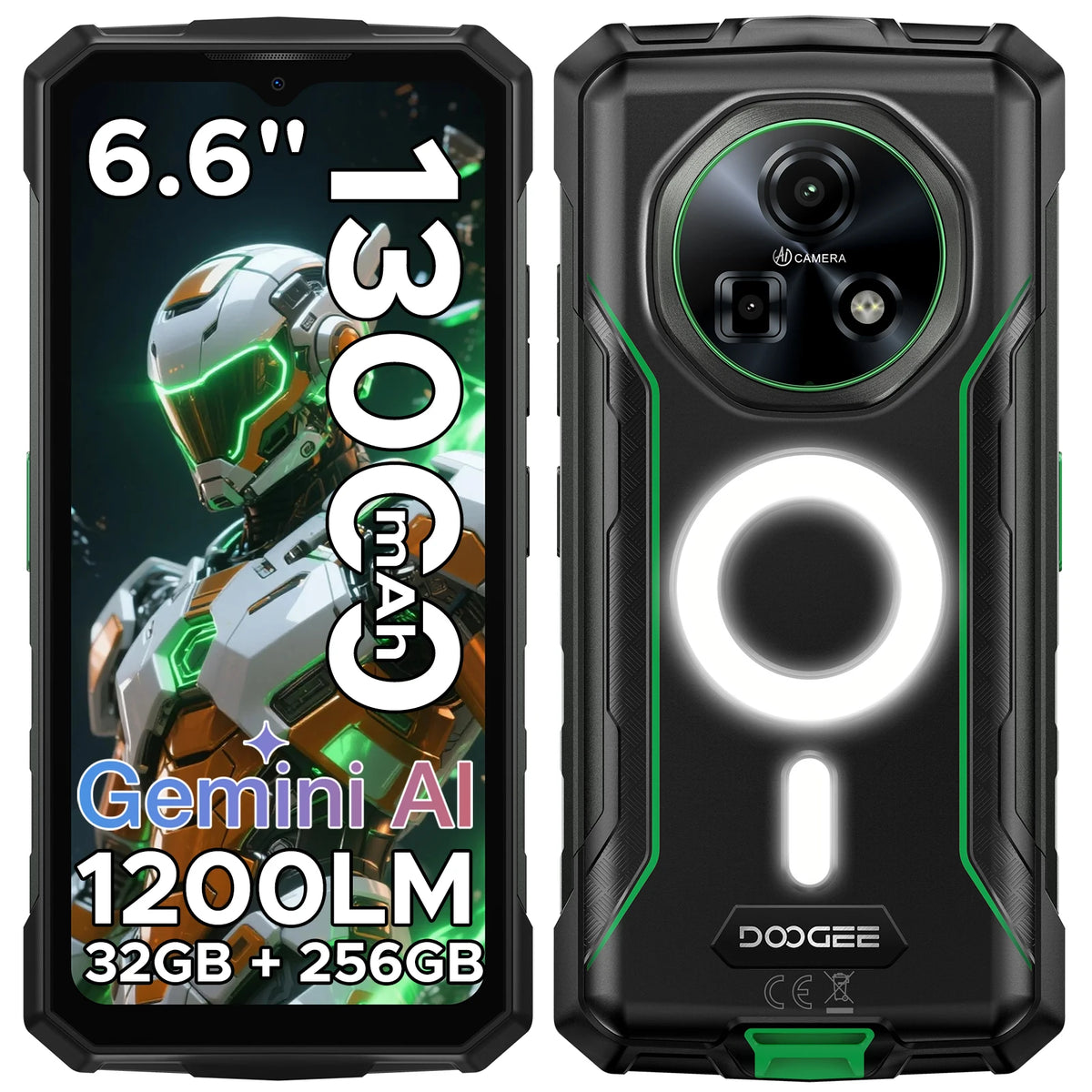 Teléfono ultrarresistente DOOGEE Fire 5, 32 GB + 256 GB, batería de 13000 mAh, Helio G81, 6,6'', cámara de 48 MP, luz para acampar, NFC, smartphone con Android 15