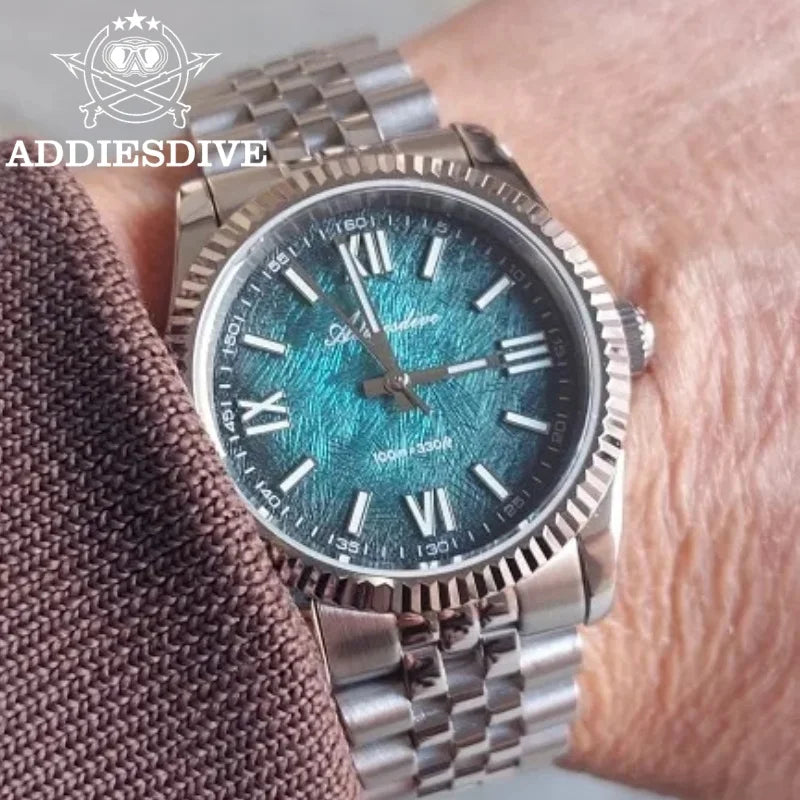 Reloj para hombre ADDIESDIVE 36mm AD2512 con luminiscencia BGW9, correa tipo Jubilee, sumergible 100m, cristal de zafiro y movimiento de cuarzo VH31