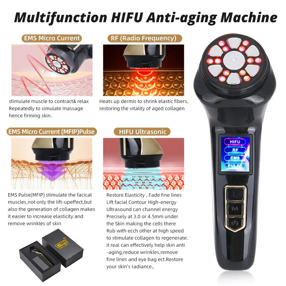 Máquina HIFU 4 en 1, Dispositivo de Lifting Facial con Ultrasonido y Radiofrecuencia, EMS, Reafirmante, Tensor, Antiarrugas, Herramientas de Belleza para el Cuidado Facial