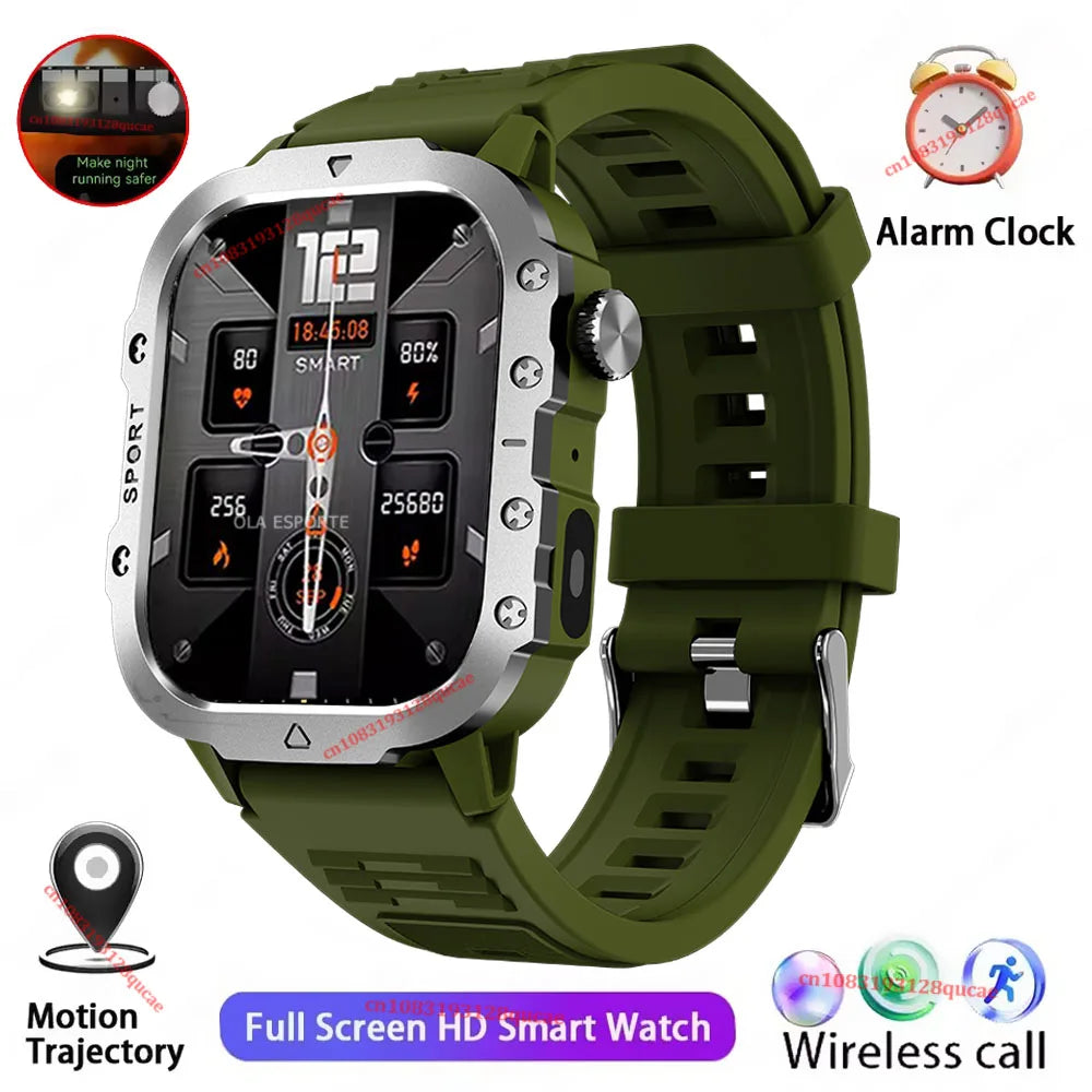 Reloj inteligente militar para hombre 2026, IP67 3ATM, rastreador de ejercicios deportivos al aire libre, monitor de salud de presión arterial, llamadas BT, reloj inteligente con GPS