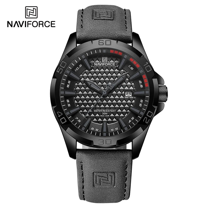 NAVIFORCE Reloj de pulsera de cuarzo deportivo militar informal para hombre, reloj masculino de negocios de cuero impermeable Relogio Masculino