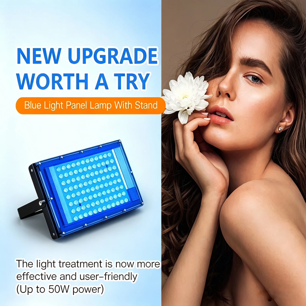 Lámpara de Bronceado Ultravioleta de 50W, 96 Leds de Luz Azul, Lámpara de Solárium de 460nm 480nm, Luz de Bronceado Corporal Completa para Interiores, Cuidado Profesional de la Piel
