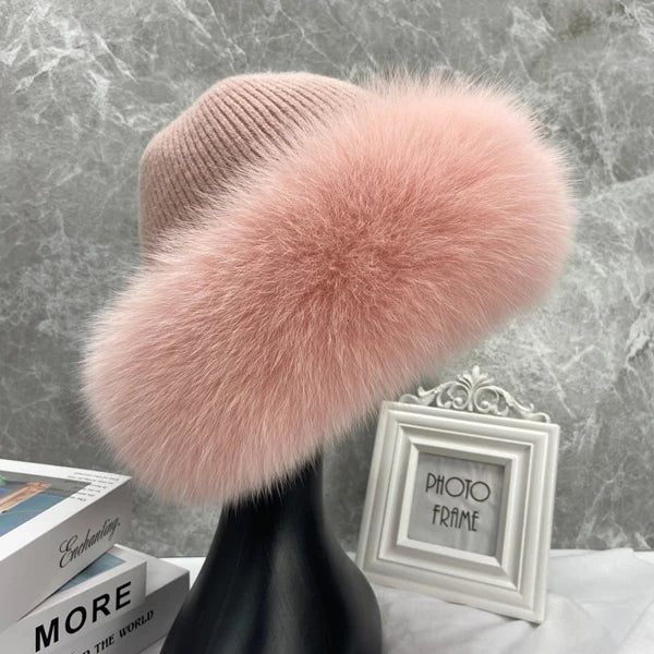 Gorros de piel de zorro peludos y cálidos para exteriores para mujer, piel esponjosa Natural elástica, gran oferta, sombrero de piel auténtica elegante a la moda