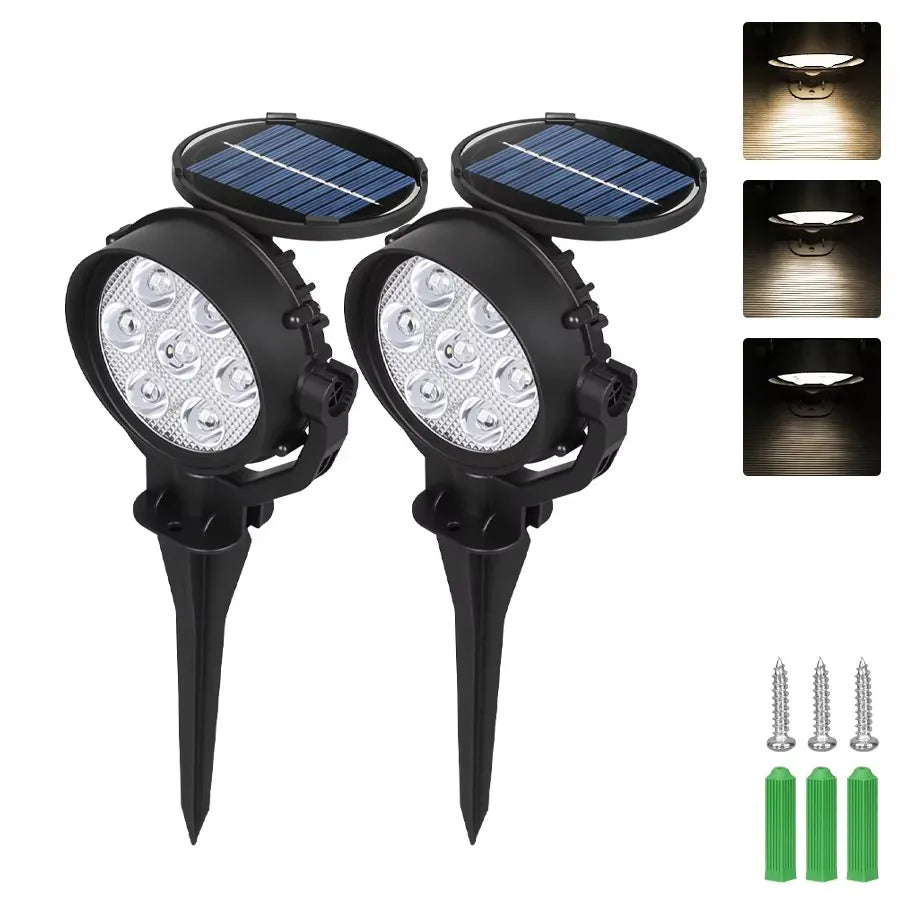 9 focos solares LED, impermeables IP65, luces solares RGB para exteriores, brillo ajustable para jardín, patio y palmeras