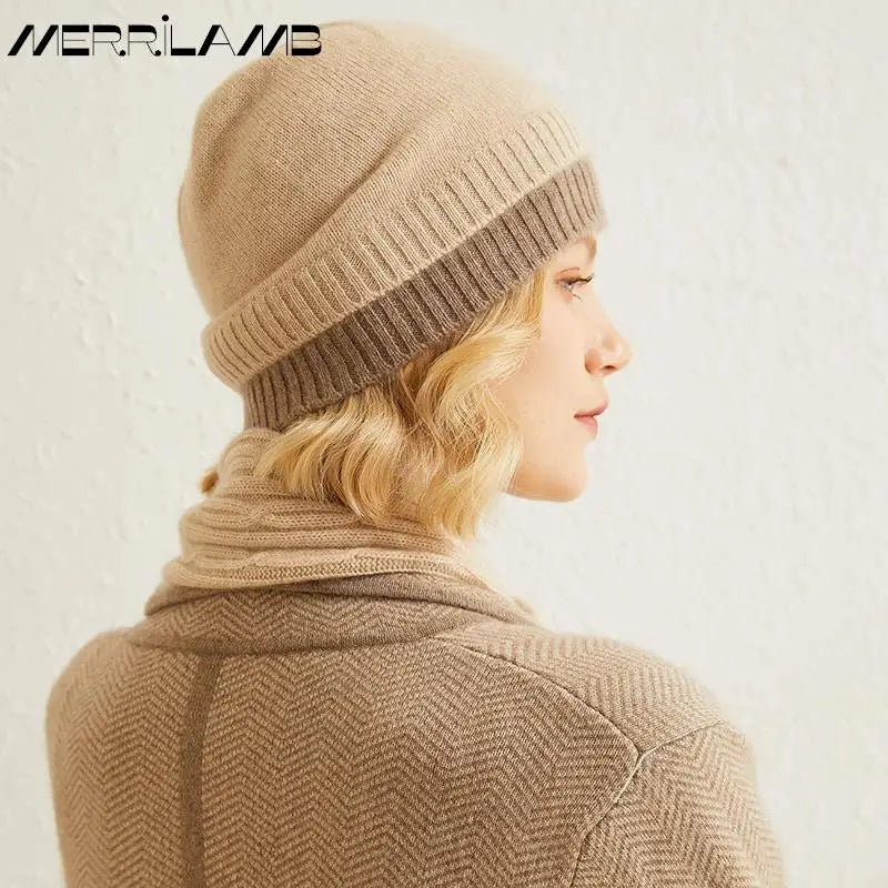 MERRILAMB-Sombrero de Cachemira para mujer, gorros gruesos y cálidos con orejeras, capucha, de punto, 100%