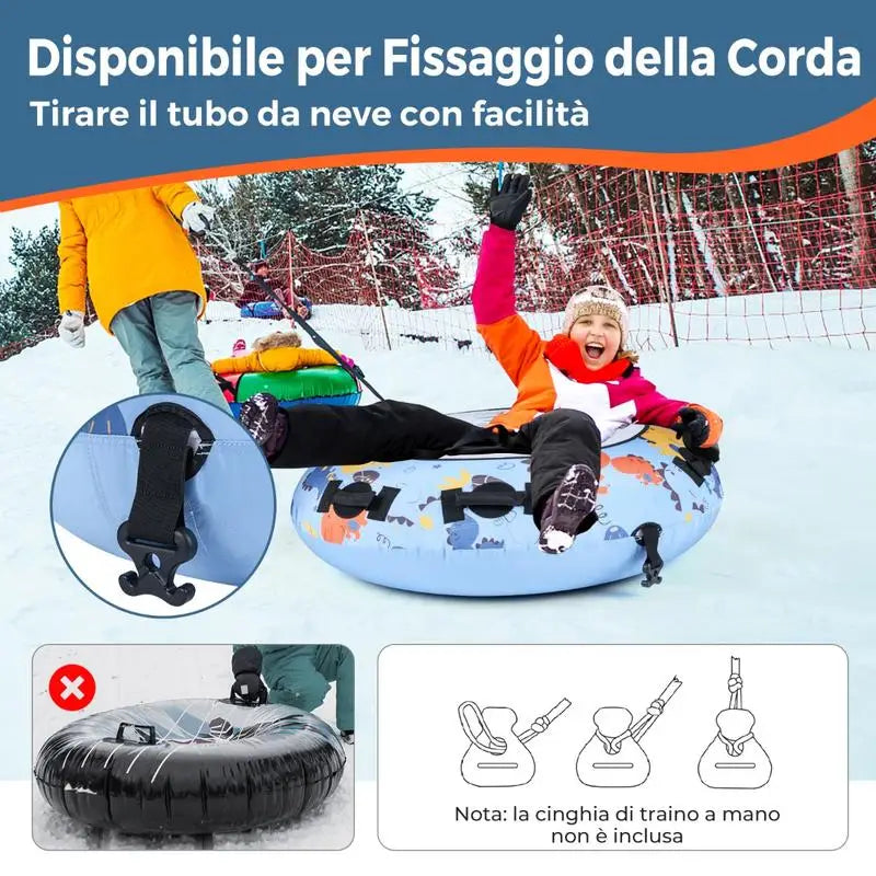 Manta inflable para la nieve con funda de poliéster Oxford, longitud de 132 cm, para niños y adultos, azul