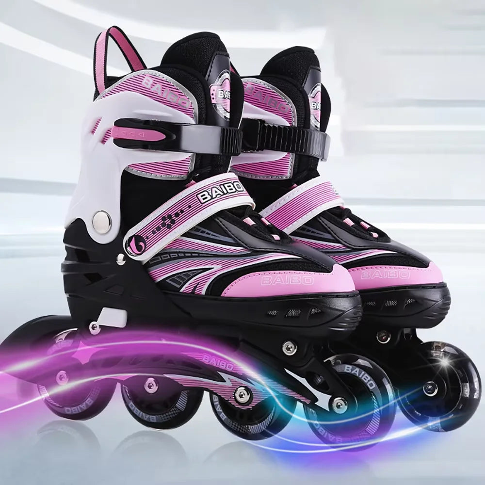 Patines en línea intermitentes, zapatos de Skate de 4 ruedas para principiantes, niños y niñas, zapatillas de patinaje al aire libre, tamaño ajustable 15cm-24,5 cm
