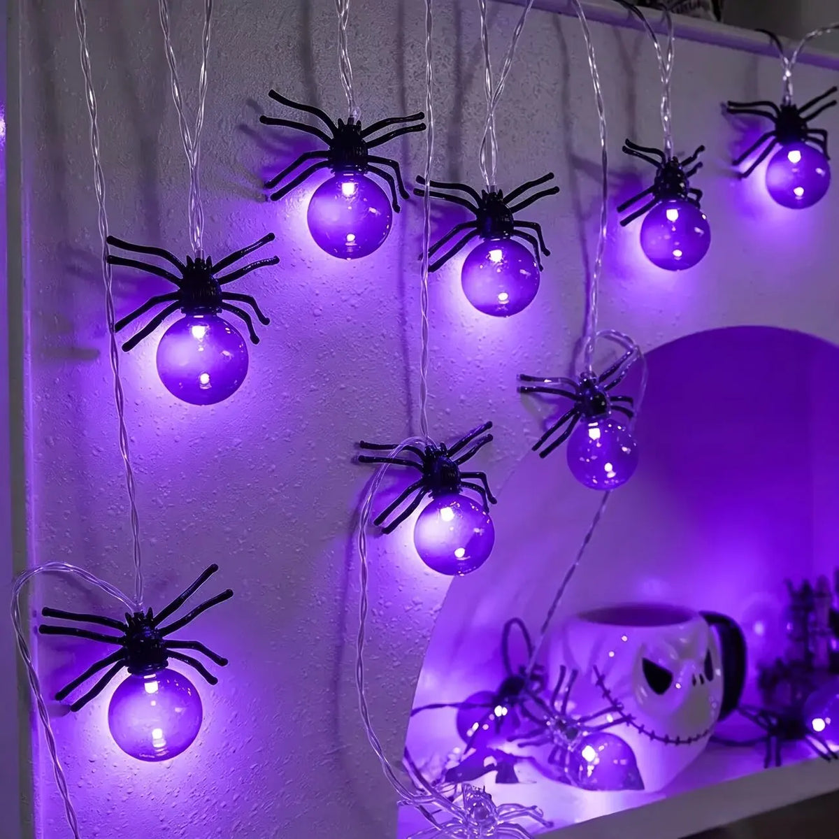Guirnalda de Luces LED con Forma de Araña, 10 LED, Decoración de Halloween, Luces de Hadas a Pilas para Fiestas, Casas Encantadas, Interiores y Exteriores