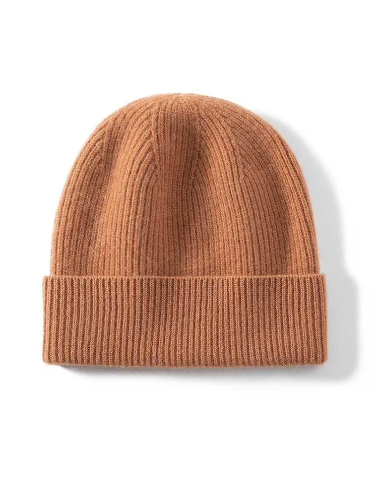 Gorros de Cachemira de primera calidad de 100%, gorros gruesos de punto para hombres y mujeres, gorro de otoño e invierno, gorro de pelo de pescador acanalado fino suave