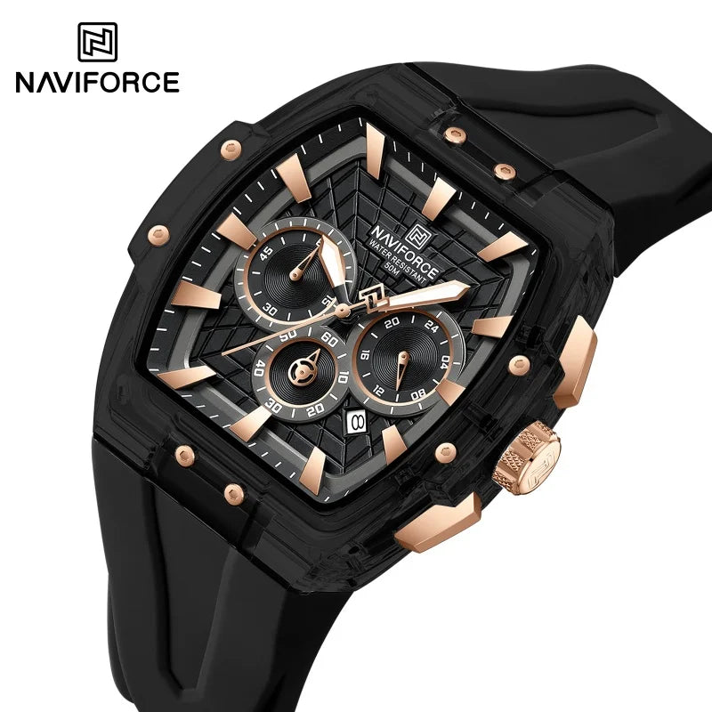 Reloj cronógrafo multifuncional para hombre NAVIFORCE NF6113, con calendario, segundero, luminoso, resistente al agua y correa de silicona
