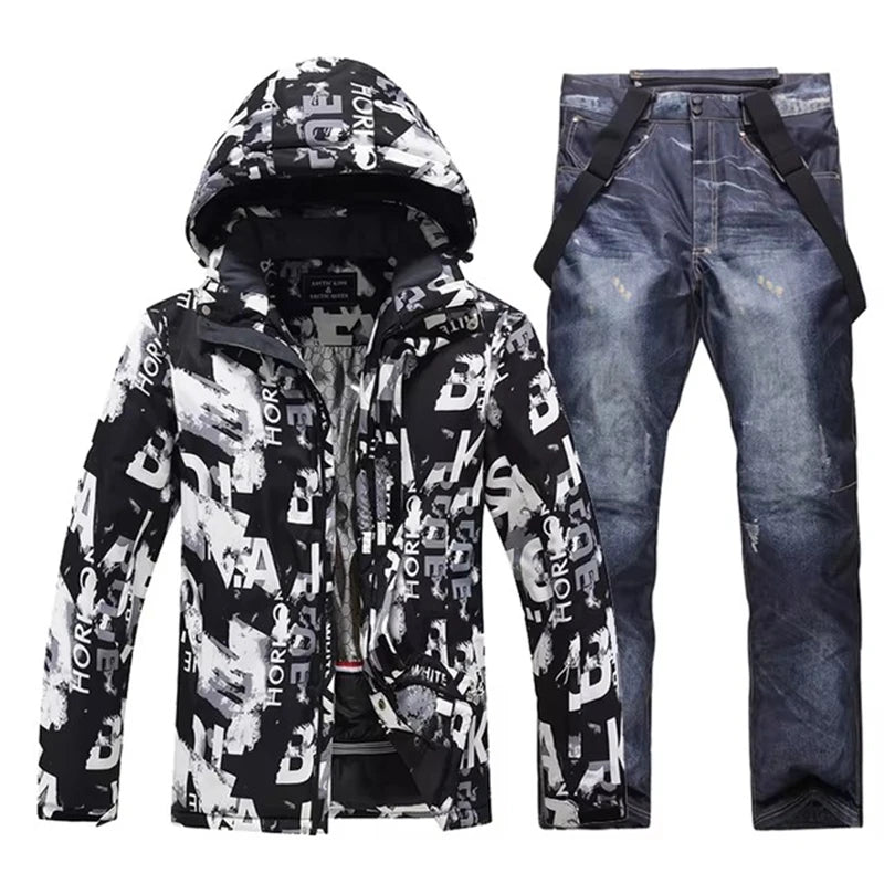 -30, Conjuntos de trajes de nieve para hombre, traje de snowboard, ropa de esquí, chaqueta de esquí y pantalón con pechera, traje de snowboard, invierno al aire libre