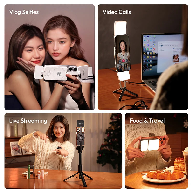 Ulanzi GL01 Luz de Relleno Magnética Ajustable de Doble Cara para iPhone 17 y Android, Luz de Selfie con Atenuación 2700-6500K para Vlog en Vivo