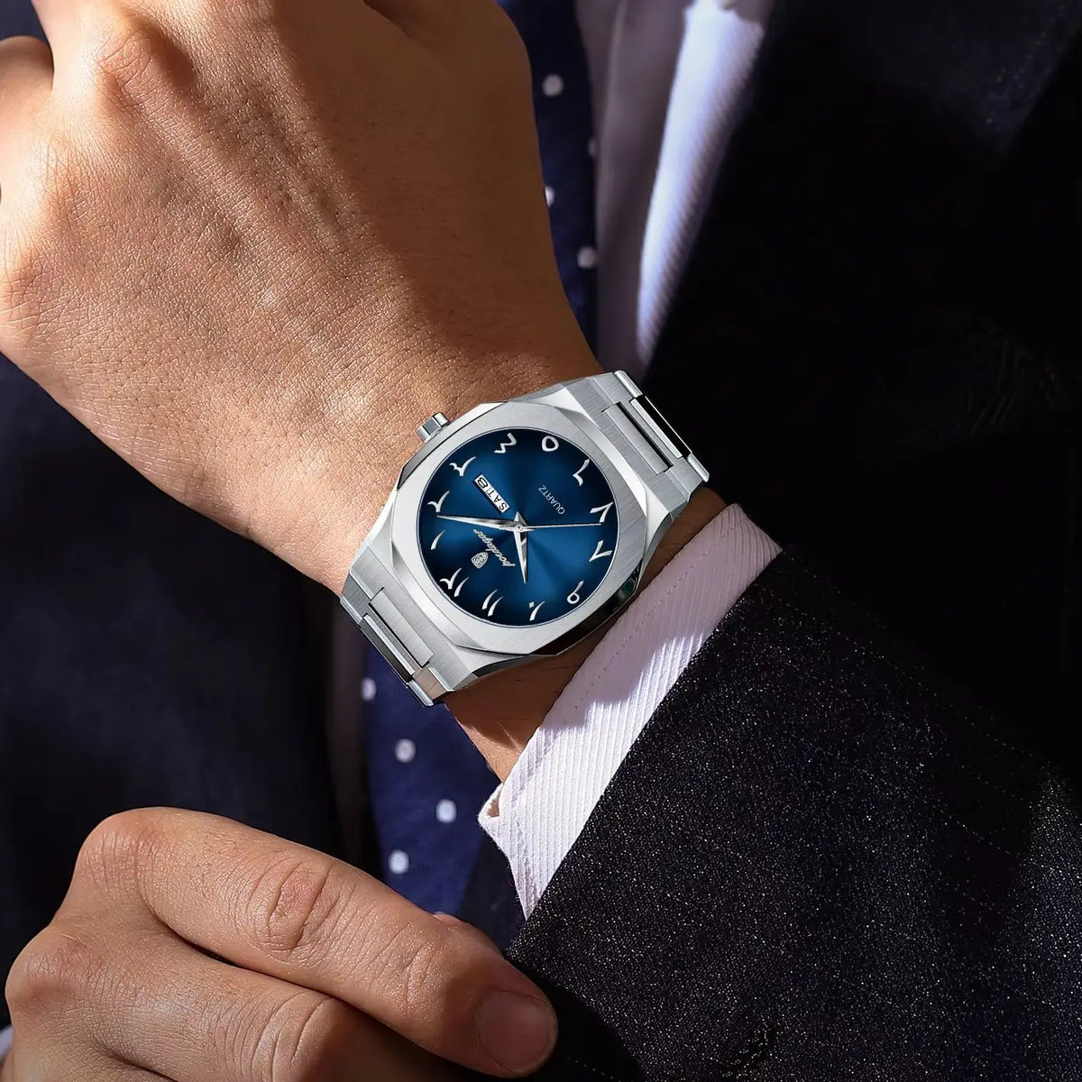 Reloj para hombre POEDAGAR original de cuarzo, resistente al agua, con fecha y día, estilo elegante, empresarial, de acero inoxidable