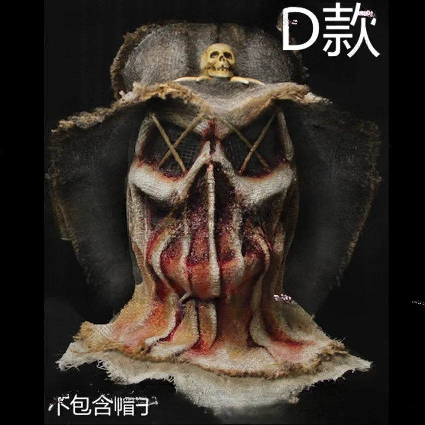 Máscara de espantapájaros de terror para Halloween, accesorios de Halloween aterradores, máscara de látex de cabeza completa, conjunto de disfraz para fiesta de cosplay
