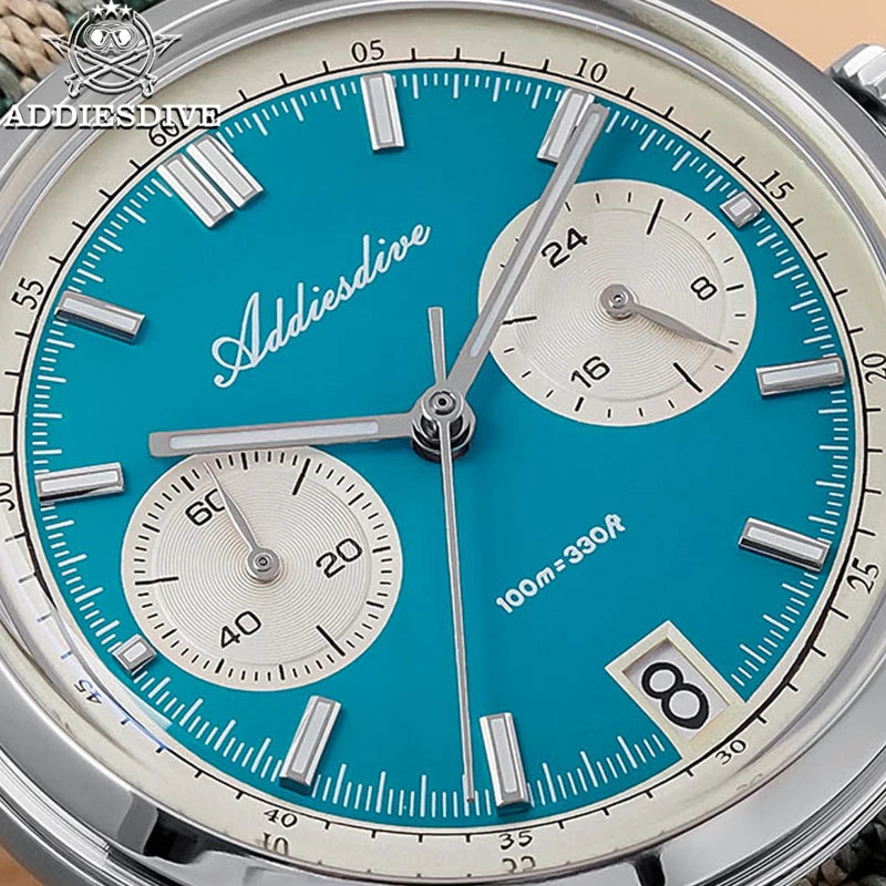 Reloj ADDIESDIVE AD2095 Cronógrafo de Marca Superior con Movimiento de Cuarzo VK64, Reloj de Pulsera Luminoso, Resistente al Agua 100m, Reloj de Lujo Retro para Hombre