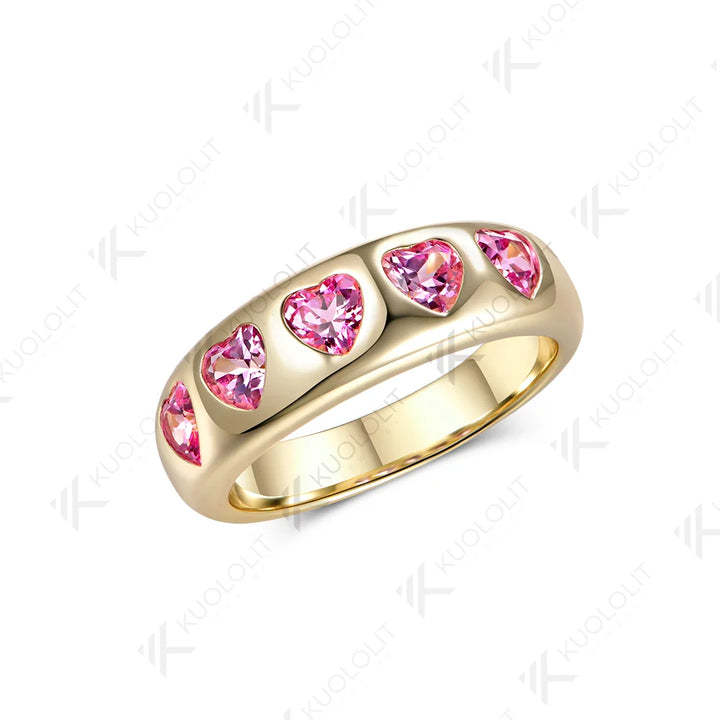 Anillo de Compromiso Kuololit con Zafiro Rosa Cultivado en Laboratorio de 1.5CTW, Anillo Personalizado para Mujer, Oro Amarillo Sólido de 14K/10K, para Regalos de Navidad y Fiestas