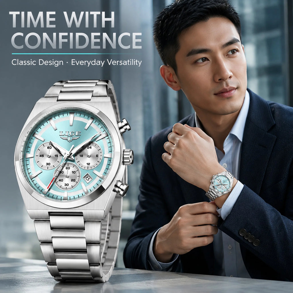 Reloj LIGE de cuarzo para hombre, de acero inoxidable, con esfera texturizada luminosa, estilo deportivo para exteriores, casual y de negocios, resistente al agua.