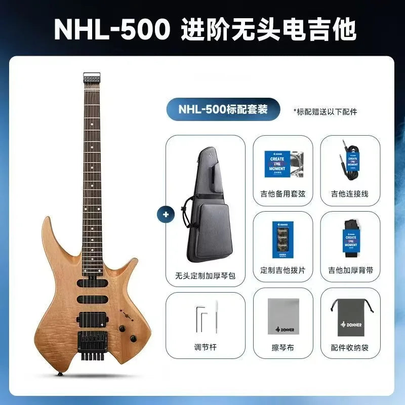 NHL-500 Guitarra eléctrica 6 sin cabeza Metal Rock portátil para principiantes/intermedios/nivel profesional avanzado