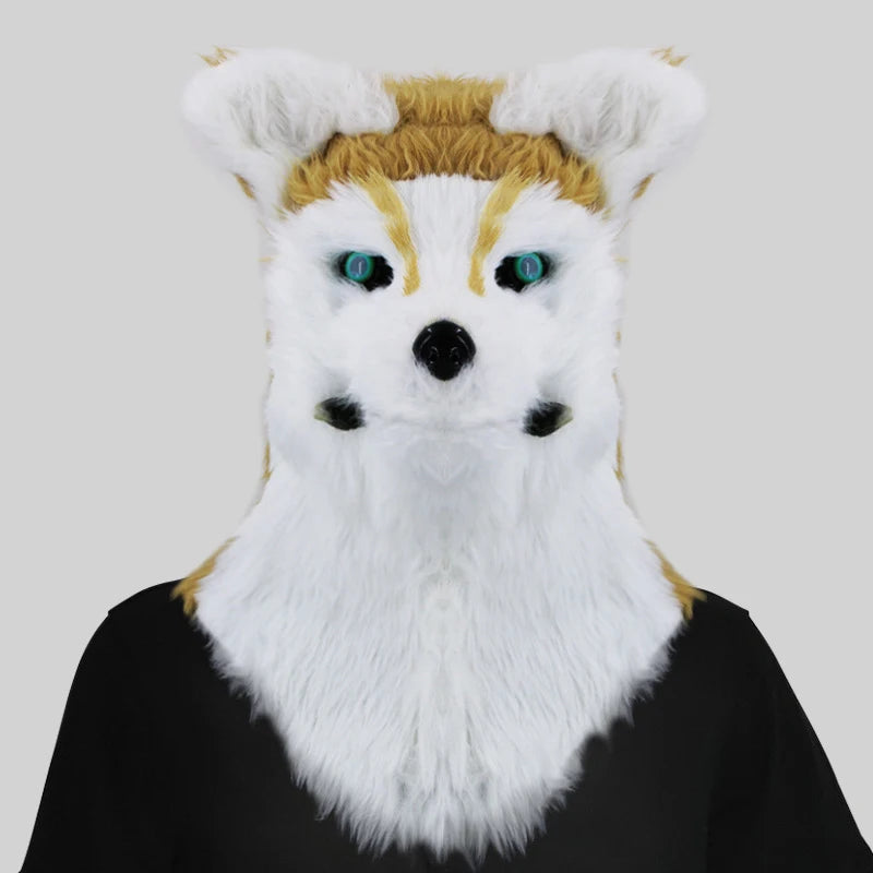 Máscara de zorro de felpa con boca móvil para Halloween, máscaras de cabeza completa de perro y Lobo, máscara de Animal realista, accesorios de disfraces de fiesta de Halloween