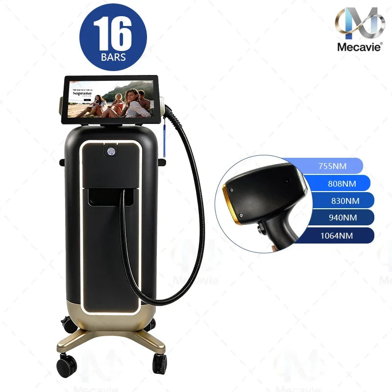 Máquina profesional de depilación láser con diodo de 6 longitudes de onda, sistema de colimación de eje rápido, sistema de enfriamiento por puntos de hielo y para el cuidado de la piel en salones de belleza.