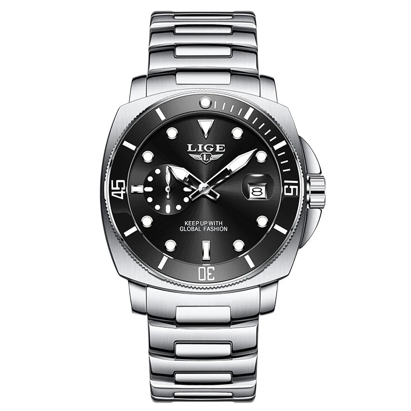 Reloj LIGE moderno para hombre, resistente al agua, luminoso, con calendario, de acero inoxidable, reloj de cuarzo para hombre, estilo deportivo y de negocios + caja