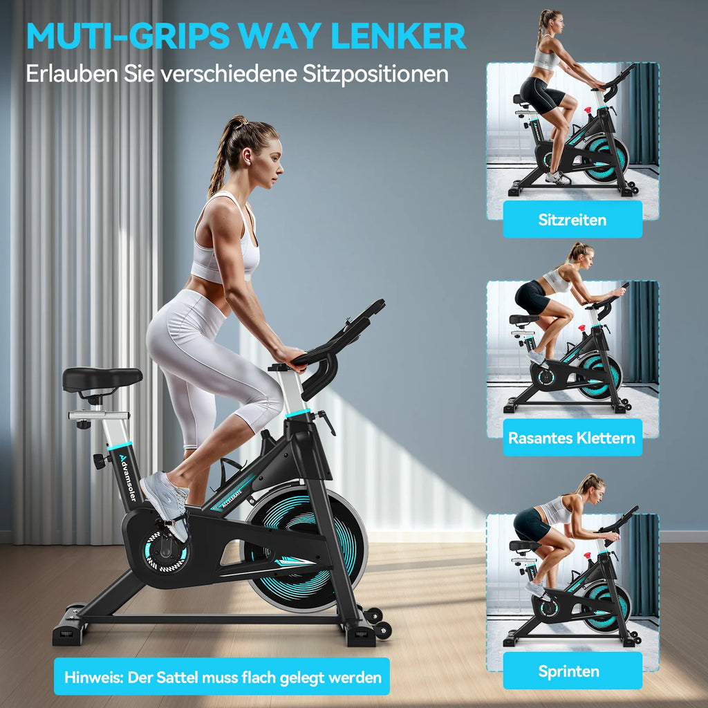 Bicicleta de ejercicio con resistencia ajustable Wenoker, bicicleta de spinning silenciosa para el hogar con monitor LED mejorado, soporte para tableta, bicicleta de ciclismo para uso en interiores, ideal para ejercicios card