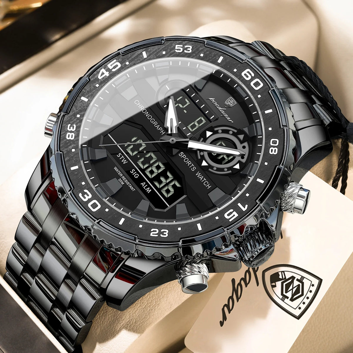 Reloj de cuarzo para hombre POEDAGAR, moda de lujo, con fecha y día de la semana, LED luminoso, estilo empresarial, doble hora, reloj digital militar para hombre