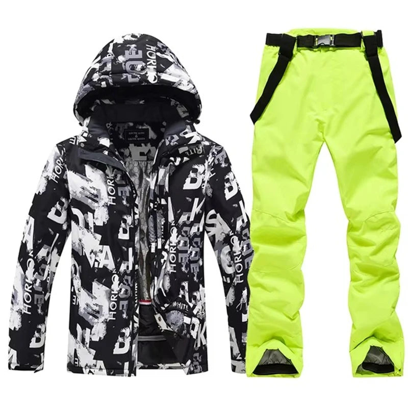 -30, Conjuntos de trajes de nieve para hombre, traje de snowboard, ropa de esquí, chaqueta de esquí y pantalón con pechera, traje de snowboard, invierno al aire libre
