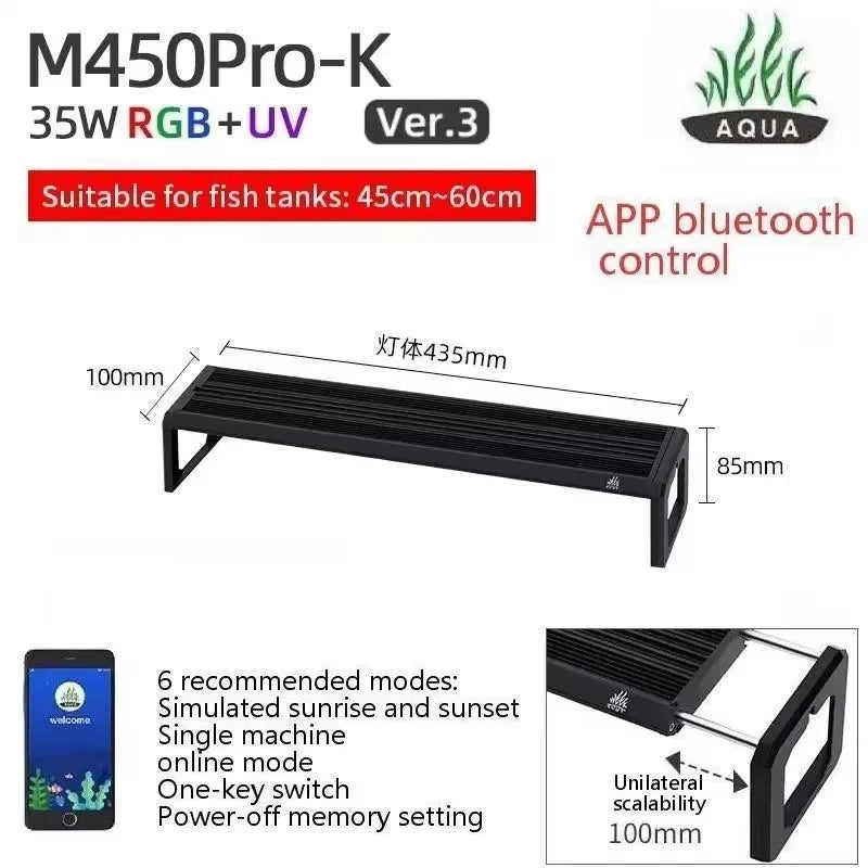 WEEK AQUA M Series V3 and Extendable Bracket RGB+UV Full Spectrum LED Plant Lamp APP Control Planted Tank Fish Tank Lighting