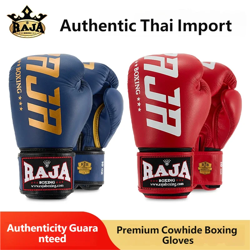Guantes de Boxeo RAJA de Tailandia RBGV-V2, Guantes Originales Importados de Piel de Vacuno para Adultos, Muay Thai