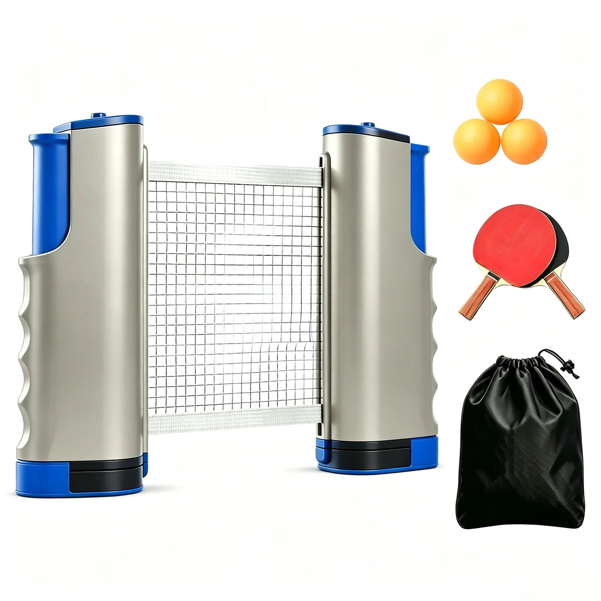 Juego de Red de Tenis de Mesa Extensible, Set de Entrenamiento Portátil para Tenis de Mesa, Incluye Red Extensible, 2 Raquetas, 3 Pelotas y Accesorios Deportivos